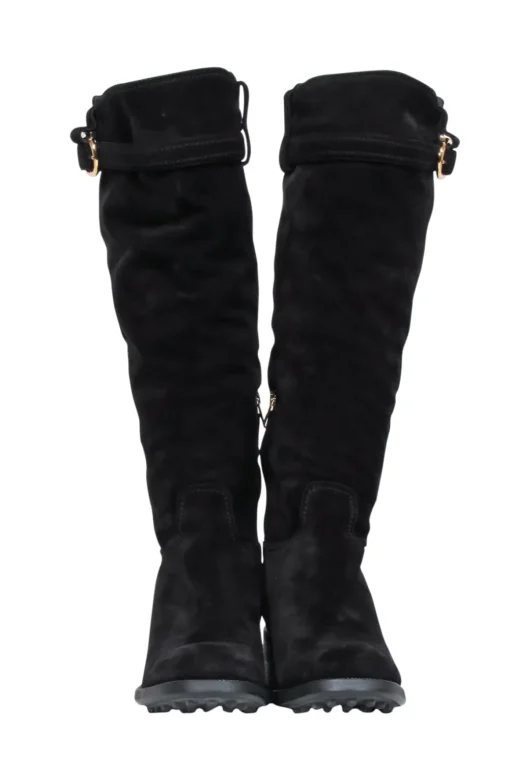 Salvatore Ferragamo - Black Suede Tall Boots w/ Fur Lining & Block Heel Sz 10