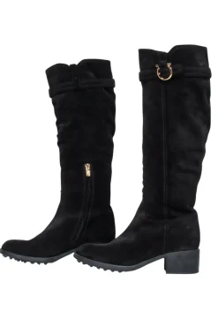 Salvatore Ferragamo - Black Suede Tall Boots w/ Fur Lining & Block Heel Sz 10