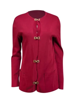 Salvatore Ferragamo - Red Gold Lock Button Cardigan Sz S