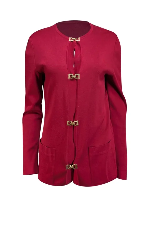 Salvatore Ferragamo - Red Gold Lock Button Cardigan Sz S