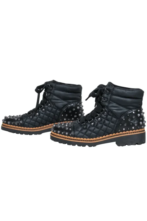 Sam Edelman - Black Lace-Up Puffer Booties w/ Spikes Sz 6