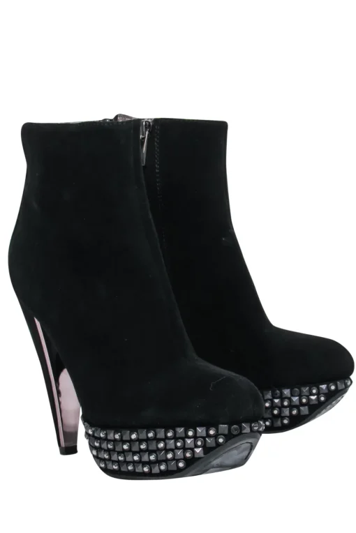 Sam Edelman - Black Suede Platform Stiletto Booties w/ Studs Sz 6