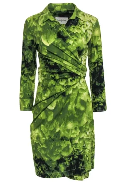 Samantha Sung - Green Cotton Forest Print Collared Wrap Dress Sz 8
