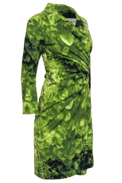 Samantha Sung - Green Cotton Forest Print Collared Wrap Dress Sz 8