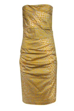 Samantha Sung - Grey & Yellow Polka Dot Strapless Cotton Dress Sz 8