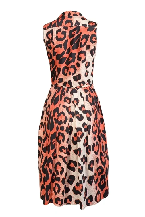 Samantha Sung - Neon Coral Pink, Cream, & Black Leopard Print Sleeveless Dress Sz 4