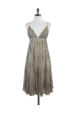 Samantha Treacy - Grey & Taupe Spotted Silk Dress Sz 2