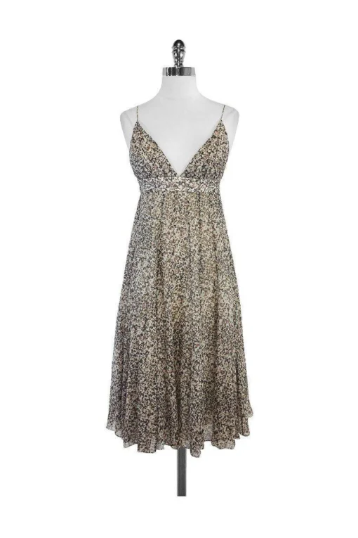 Samantha Treacy - Grey & Taupe Spotted Silk Dress Sz 2