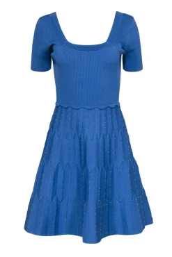 Sandro - Baby Blue Square Neck A-Line Dress w/ Studs Sz 6