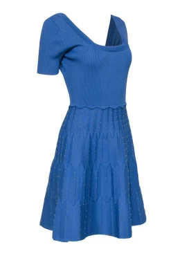 Sandro - Baby Blue Square Neck A-Line Dress w/ Studs Sz 6