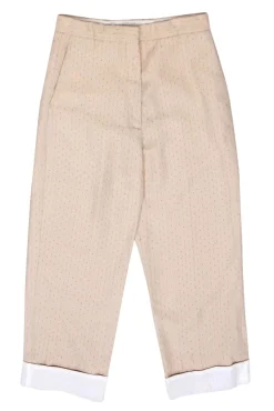 Sandro - Beige, Red & Blue Speckled Straight Leg Cuffed Trousers Sz 4
