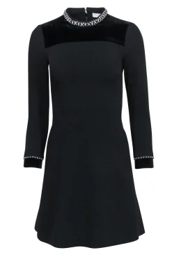 Sandro - Black A-Line Dress w/ Rhinestone Trim Sz 2