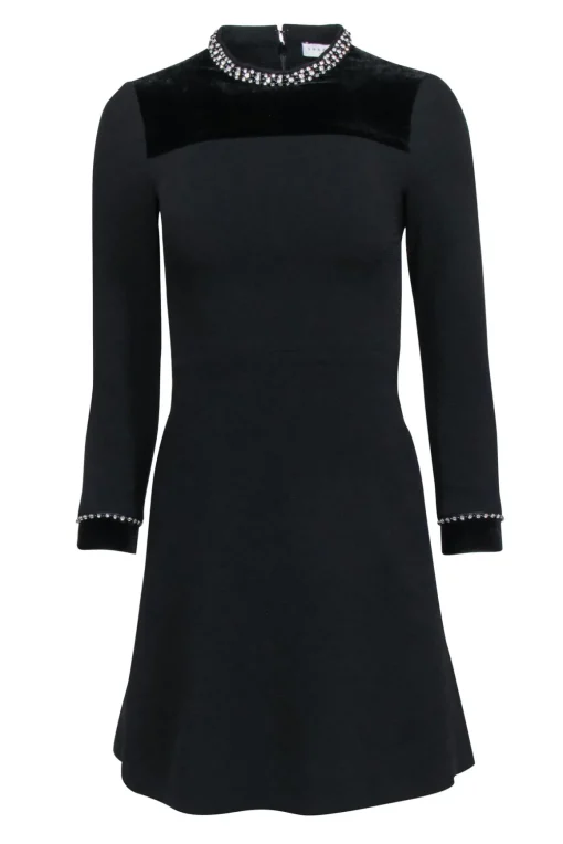 Sandro - Black A-Line Dress w/ Rhinestone Trim Sz 2