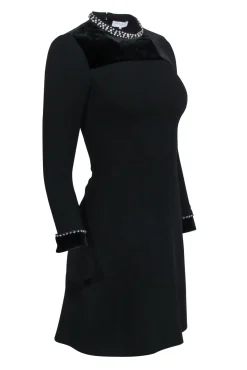 Sandro - Black A-Line Dress w/ Rhinestone Trim Sz 2