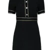 Sandro - Black Cotton Blend Tweed A-Line Dress w/ Collar Sz S