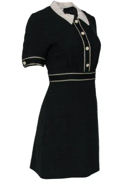 Sandro - Black Cotton Blend Tweed A-Line Dress w/ Collar Sz S