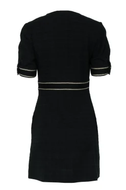 Sandro - Black Cotton Blend Tweed A-Line Dress w/ Collar Sz S