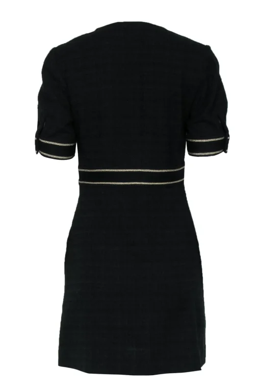 Sandro - Black Cotton Blend Tweed A-Line Dress w/ Collar Sz S