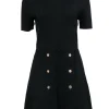 Sandro - Black Knit Fit & Flare Dress w/ Gold-Toned Button Details Sz 10