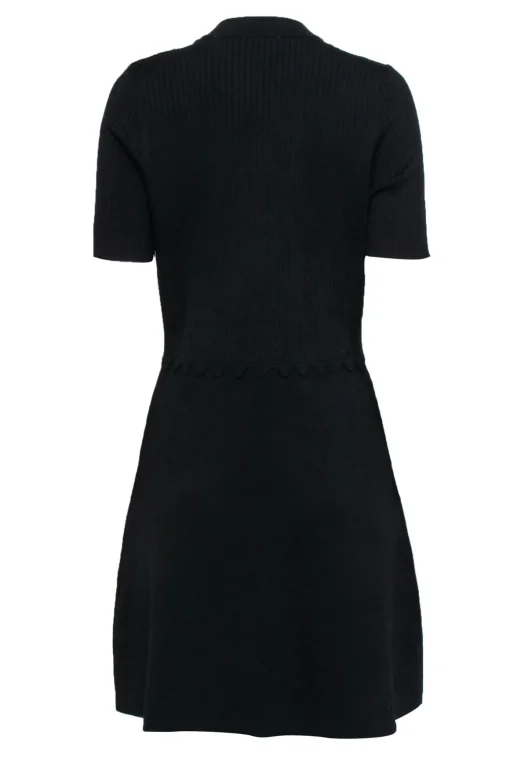 Sandro - Black Knit Fit & Flare Dress w/ Gold-Toned Button Details Sz 10