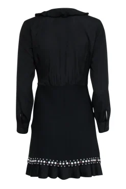Sandro - Black Long Sleeve Embellished Dress w/ Ruffles Sz S