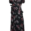 Sandro - Black, Pink, & Red Heart Print Silk Dress w/ Lace Accents Sz 4