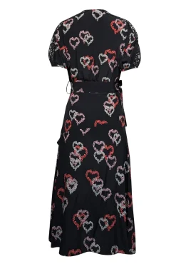 Sandro - Black, Pink, & Red Heart Print Silk Dress w/ Lace Accents Sz 4