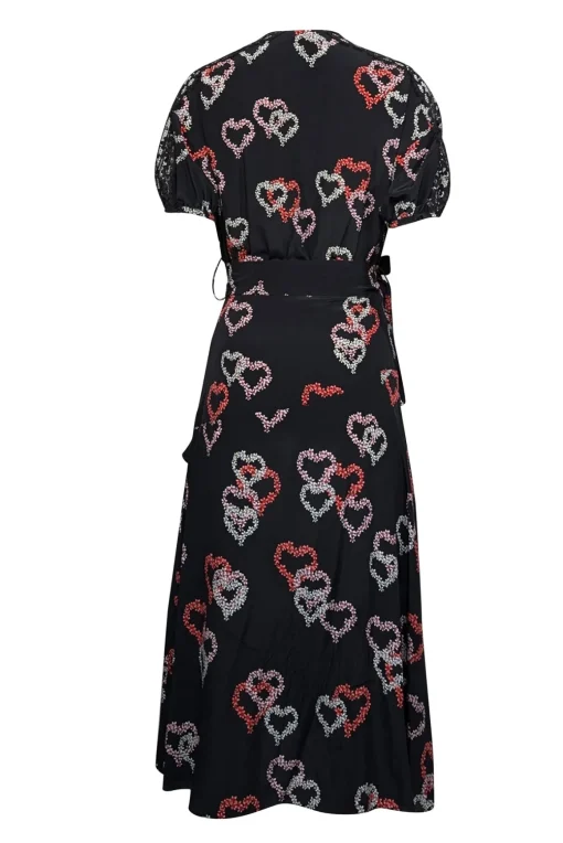 Sandro - Black, Pink, & Red Heart Print Silk Dress w/ Lace Accents Sz 4