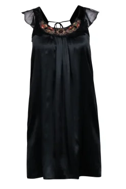 Sandro - Black Silk w/ Embellished Neckline Sz S