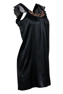 Sandro - Black Silk w/ Embellished Neckline Sz S