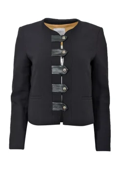 Sandro - Black w/ Leather Strap & Gold Button Jacket Sz 6