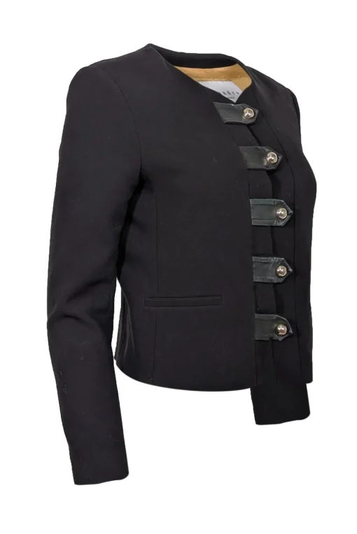 Sandro - Black w/ Leather Strap & Gold Button Jacket Sz 6