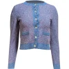 Sandro - Blue, Red, & Silver Metallic Button Front Cardigan Sz 4