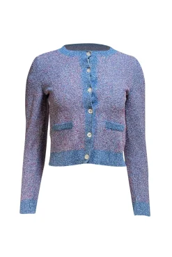 Sandro - Blue, Red, & Silver Metallic Button Front Cardigan Sz 4