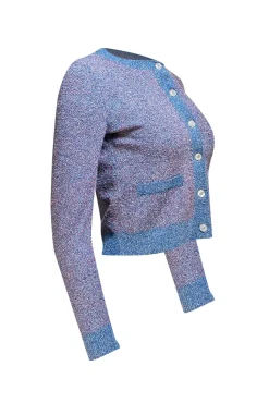 Sandro - Blue, Red, & Silver Metallic Button Front Cardigan Sz 4