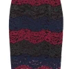 Sandro - Burgundy, Navy & Green Lace Pencil Skirt Sz S