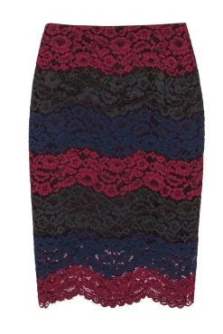 Sandro - Burgundy, Navy & Green Lace Pencil Skirt Sz S