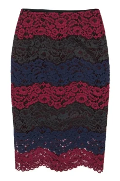 Sandro - Burgundy, Navy & Green Lace Pencil Skirt Sz S