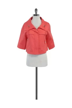 Sandro - Coral Cotton Zip Up Drawstring Jacket Sz S