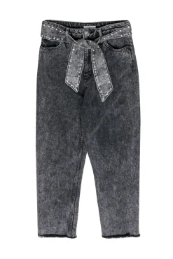 Sandro - Dark Grey High Rise Paperbag Straight Leg Jeans w/ Embellished Belt Sz 4