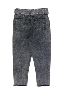 Sandro - Dark Grey High Rise Paperbag Straight Leg Jeans w/ Embellished Belt Sz 4