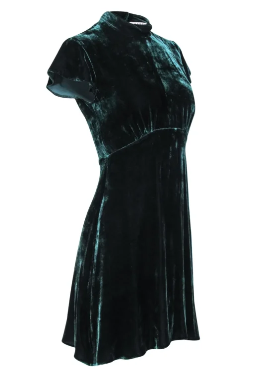 Sandro - Green Velvet Pleated Mini Dress Sz 1