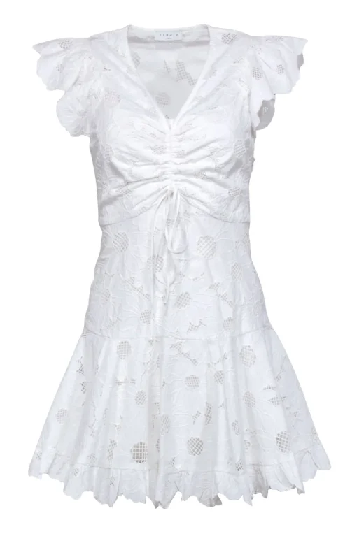 Sandro - Ivory Floral Lace Fit & Flare Mini Short Sleeve Dress Sz XS