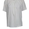 Sandro - Ivory Short Sleeve w/ Pleated Details & Black Colorblock Top Sz L