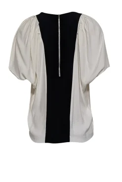 Sandro - Ivory Short Sleeve w/ Pleated Details & Black Colorblock Top Sz L
