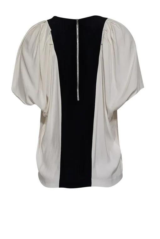 Sandro - Ivory Short Sleeve w/ Pleated Details & Black Colorblock Top Sz L