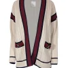 Sandro - Light Beige Cable Knit Wool Cardigan w/ Contrast Ribbed Trim Sz S
