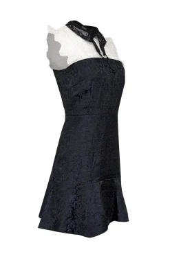 Sandro - Navy & Black Brocade Dress w/ White Lace Sz 4