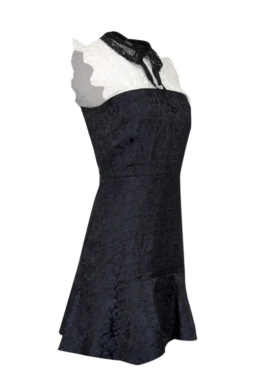 Sandro - Navy & Black Brocade Dress w/ White Lace Sz 4