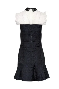 Sandro - Navy & Black Brocade Dress w/ White Lace Sz 4